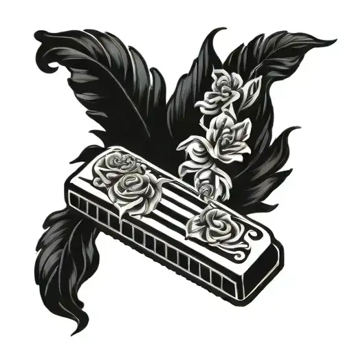 floral harmonica tattoo design idea