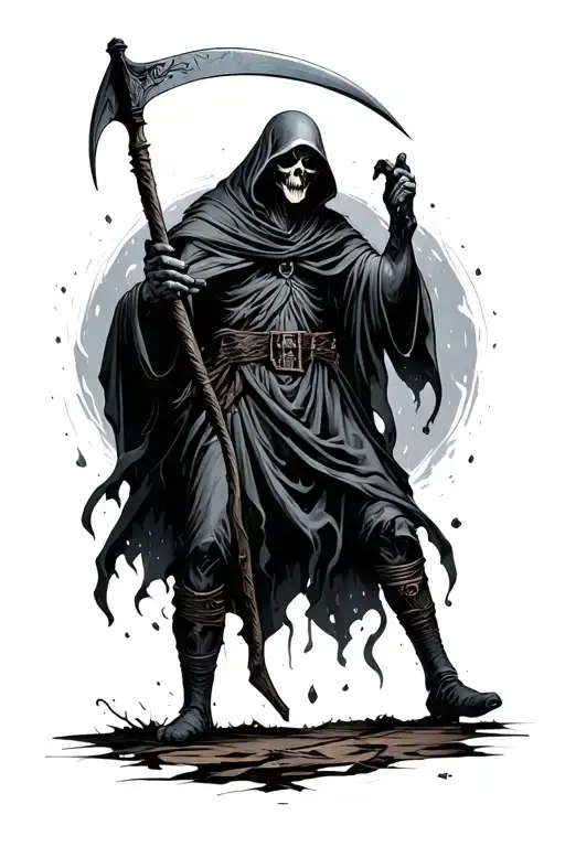 grey 59 with grim reaper holding a scythe tattoo design idea