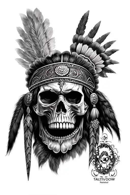 indian warrior skull tattoo design idea