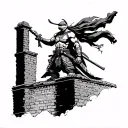Create a image of the last ronin from tmnt standing on top of a building with his brothers head bands flowing out the si tattoo design idea
