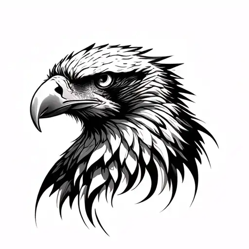 Minimalist eagle tattoo, black line art, intricate details, tribal style, vector design, transparent background, high re tattoo design idea