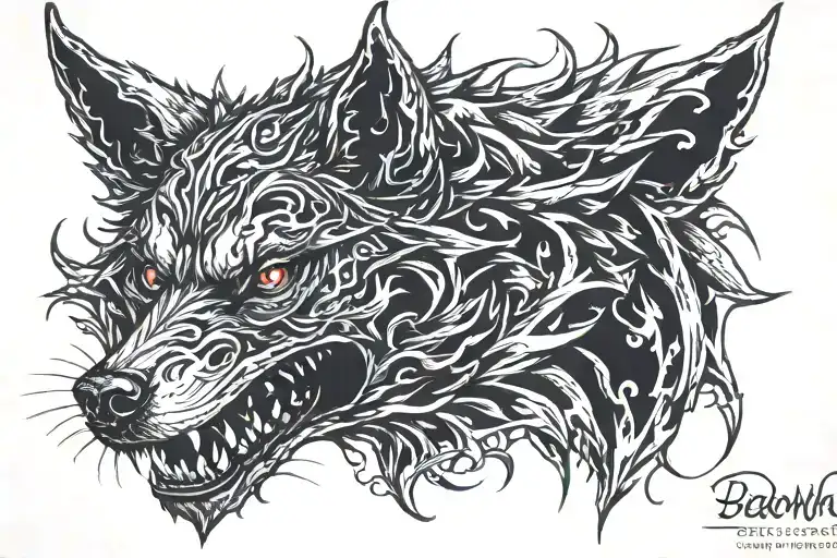 Demon wolf head tattoo design idea