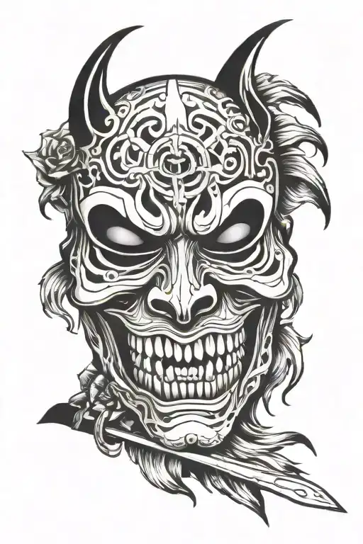 Shinigami mask with tanto blade tattoo design idea