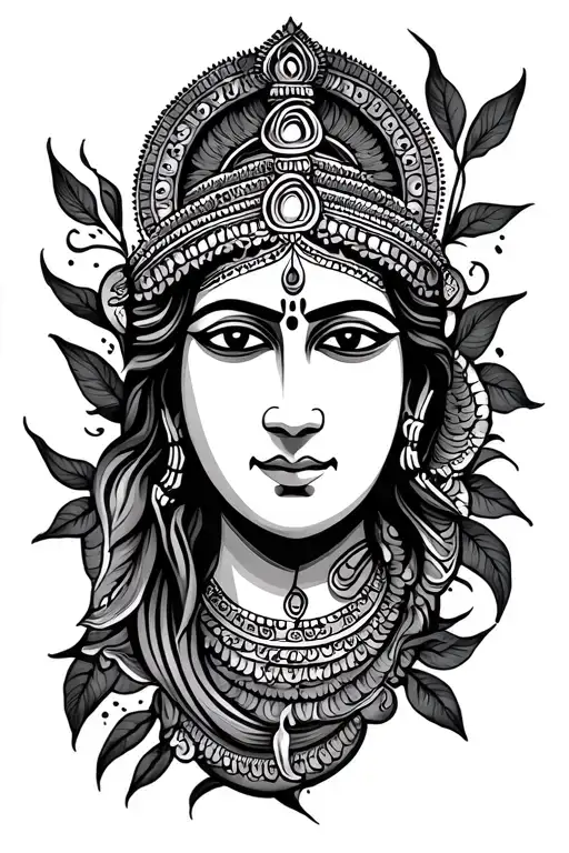 hindu religion symbolic half sleeve with negative space tattoo design idea