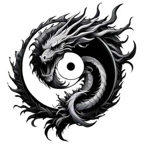 yin and yang tattoo with a dragon and symbolizing death as well as loyalty tattoo design idea