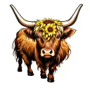 highland cow with sunflower shoulder  tattoo design idea