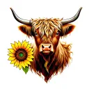 highland cow with sunflower shoulder  tattoo design idea