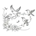 flowers and birds flying away tattoo design idea