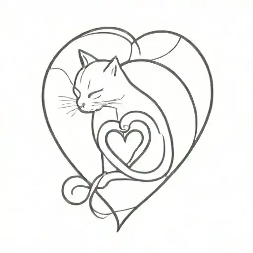 cat and human heart inside tattoo design idea