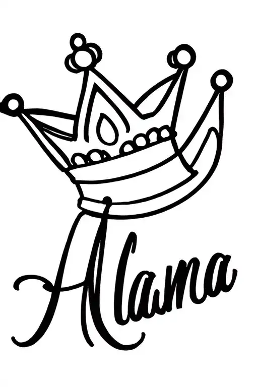 the name "Alana" in cursive with a Princess Peach Crown tattoo design idea
