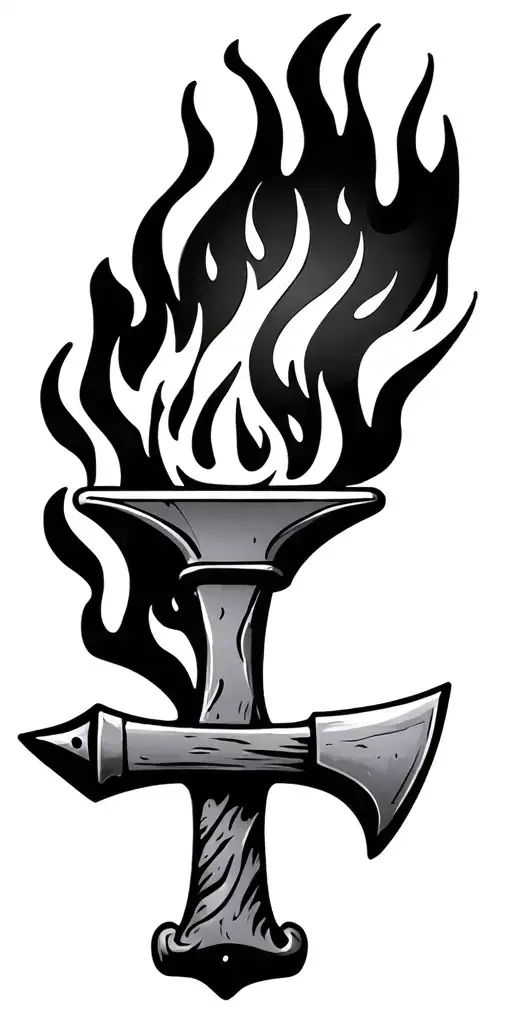 anvil fire Hammer and ax tattoo design idea