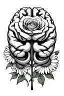 adhd brain symbol with rose, poppy and daisy flowers  tattoo design idea