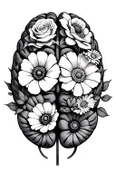 adhd brain symbol with rose, poppy and daisy flowers  tattoo design idea
