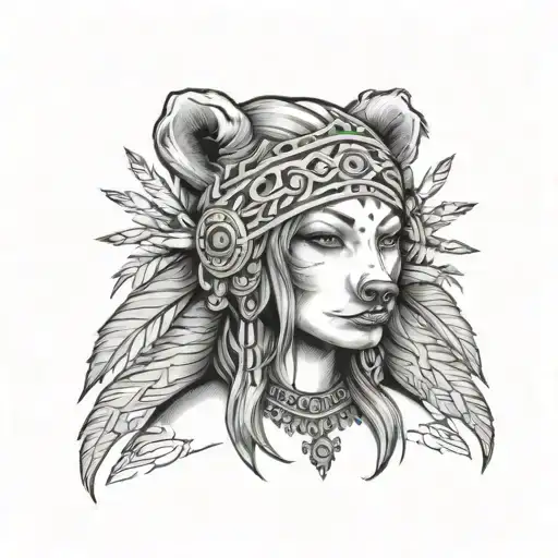 woman wearing a bear headdress tattoo design idea