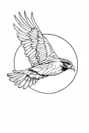 Patchwork nature themed tattoo, open winged hawk flying tattoo design idea