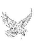 Patchwork nature themed tattoo, open winged hawk flying tattoo design idea