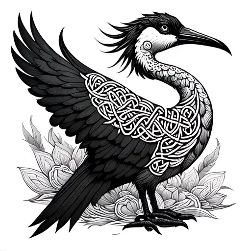 celtic ibis tribal dot work endless knot tattoo design idea
