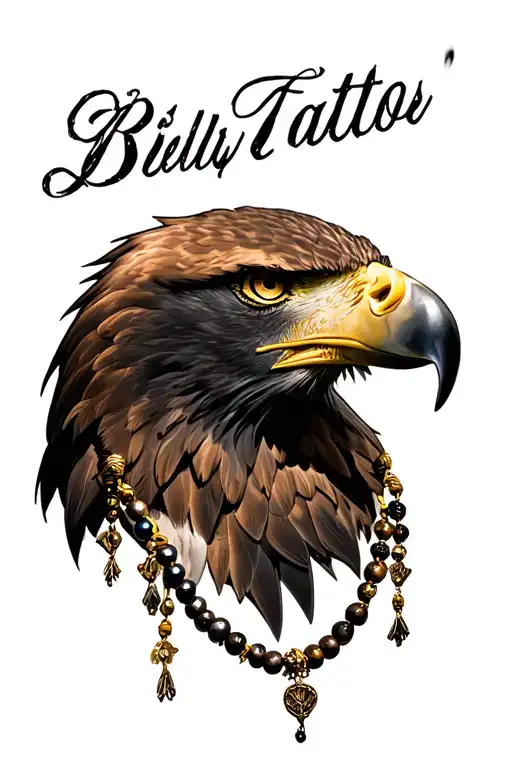 head of an eagle with rosary beads necklace tattoo design idea