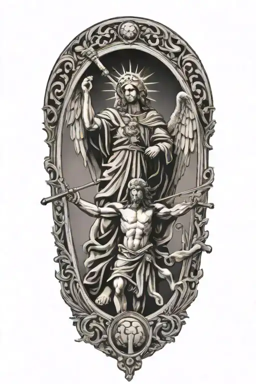 saint michel victory chaplet tattoo design idea