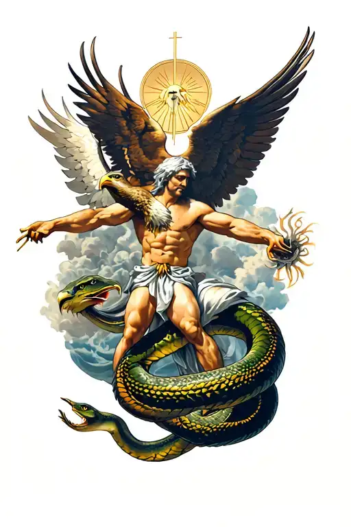 tattoo of saint michael killing a serpent, with saint Raphael and an eagle tattoo design idea