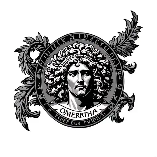 Sicilian crest with midusa head and the word omertha on man's chest  tattoo design idea