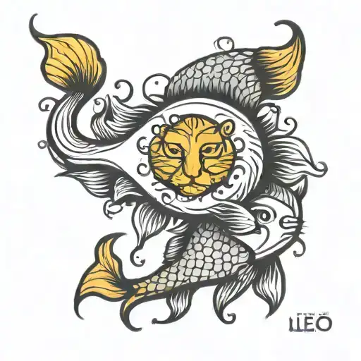 Leo and Pisces zodiac sign tattoo design idea