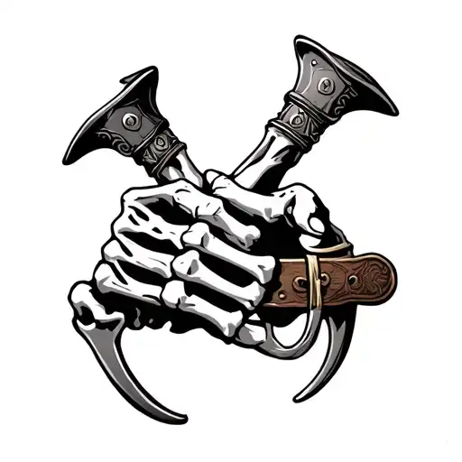 skeleton hand holding cowboy spurs tattoo design idea