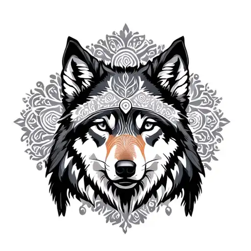 redindian wolf mandala tattoo design idea