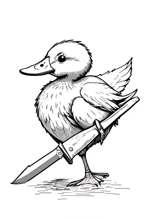 ignorant cute duck with knife tattoo design idea