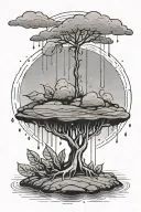 a simple storm raining down on the ground and a seed underground with a small sprout tattoo design idea