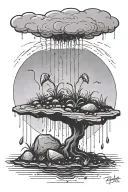 a simple storm raining down on the ground and a seed underground with a small sprout tattoo design idea