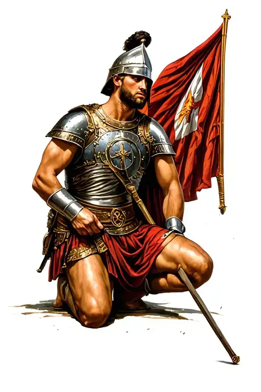 roman soldier kneeling tattoo design idea