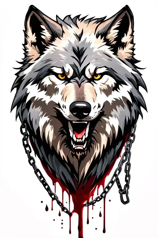 Fenrir wolf with chains and blood dripping tattoo design idea