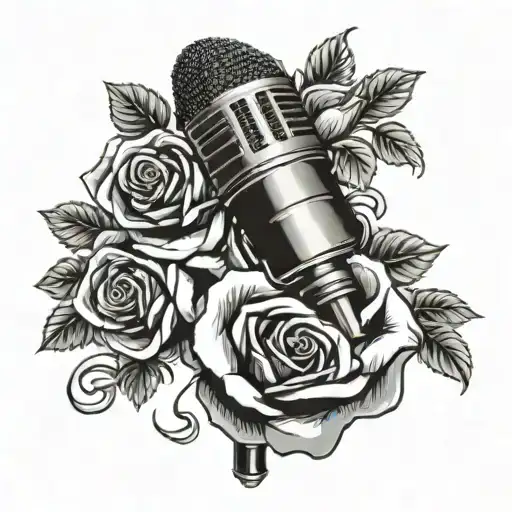 A microphone intertwined with roses and music notes, paying tribute to Juice Wrld's passion for music tattoo design idea