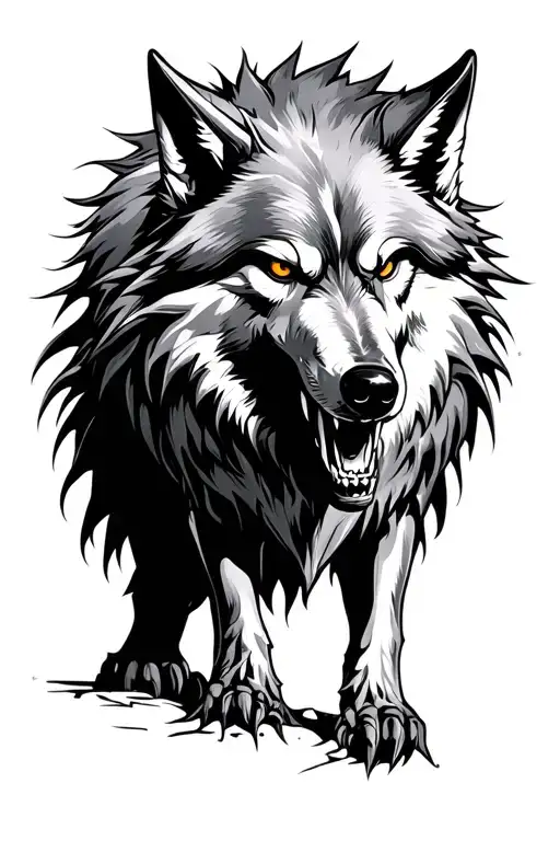 evil wolf surrounded tattoo design idea