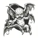 A demonic baby emerging from a dark portal tattoo design idea