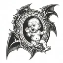 A demonic baby emerging from a dark portal tattoo design idea