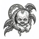 A demonic baby emerging from a dark portal tattoo design idea