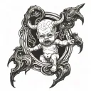 A demonic baby emerging from a dark portal tattoo design idea