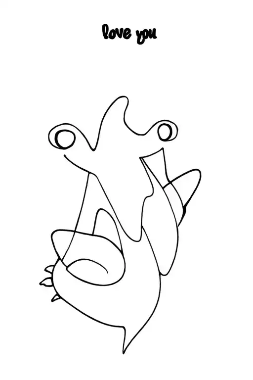one line frog, going into the word love you  tattoo design idea