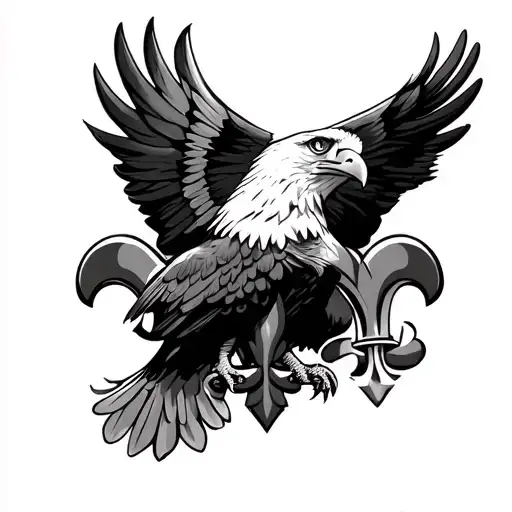 Eagle with Fleur De Lis Combined tattoo design idea