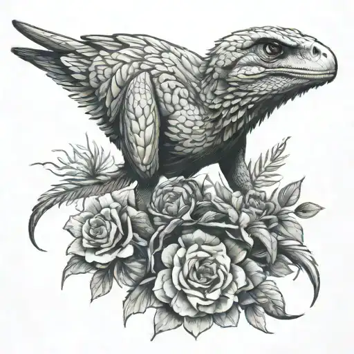 rest in oeace qith a raptor  tattoo design idea