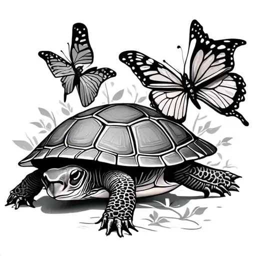 Turtle And Butterfly tattoo design idea