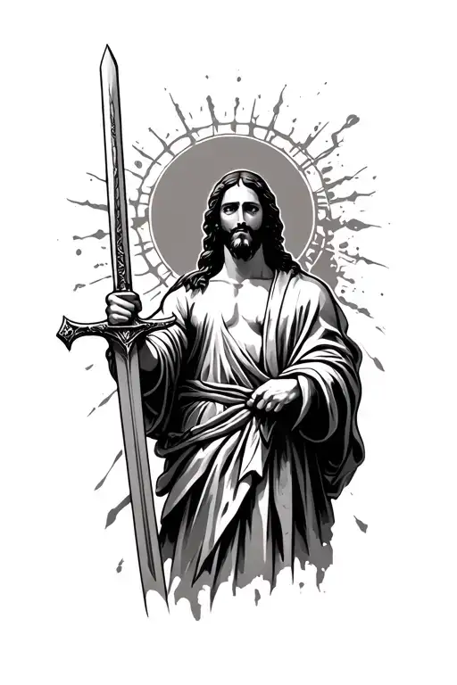 Jesus Christ as a warrior wielding a sword tattoo design idea