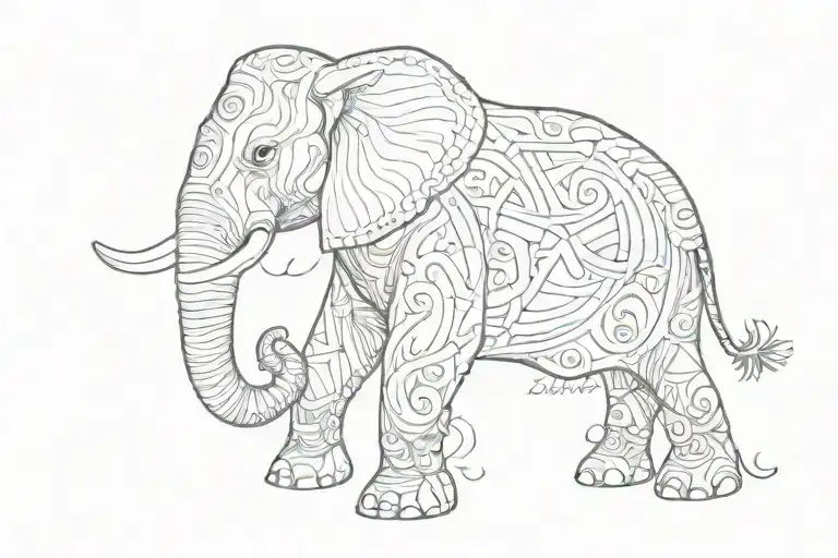 outline of elephant using the letters in the names Samuel and Elizabeth tattoo design idea
