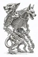 skeleton figure vs evil wolf tattoo design idea