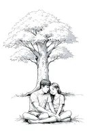Elder Brother playing With His Little Sister sitting under the tree tattoo design idea