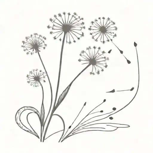 dandelion with flying seeds, music, sport, endurance, softness tattoo design idea