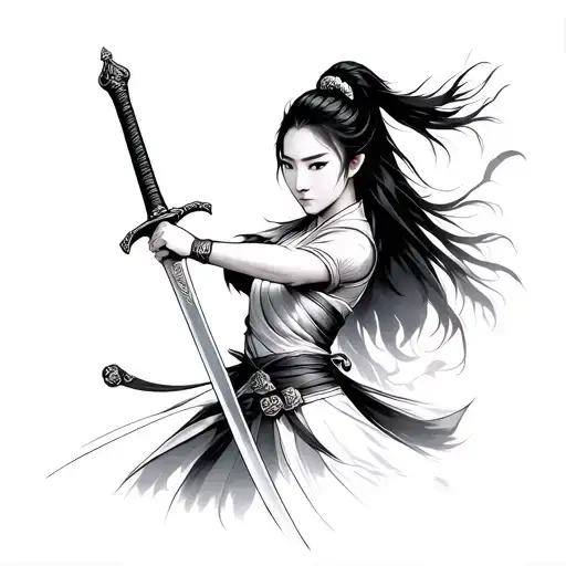 Mulan holing a sword tattoo design idea