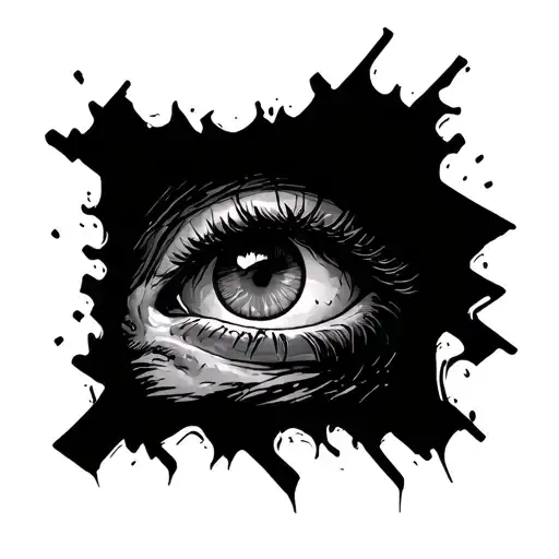 "A tired and exhausted eye inside a black square. The eye appears sunken, with heavy, drooping eyelids barely able to st tattoo design idea
